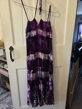 Purple Tie-Dye Maxi Dress with Spaghetti Straps
